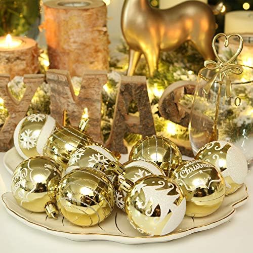 Sea Team Delicate Painting & Glittering Shatterproof Christmas Ball Ornaments Decorative Hanging Christmas Ornaments Baubles Set for Xmas Tree (60mm/2.36", Gold)
