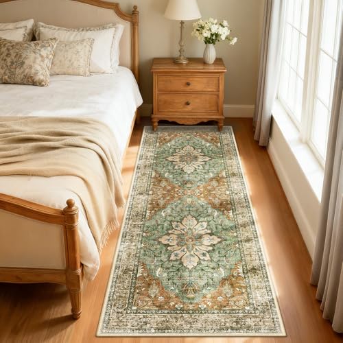 RELEANY Washable Vacuum-Friendly Area Rugs Runner 2'x6' Brick/Brown/Green