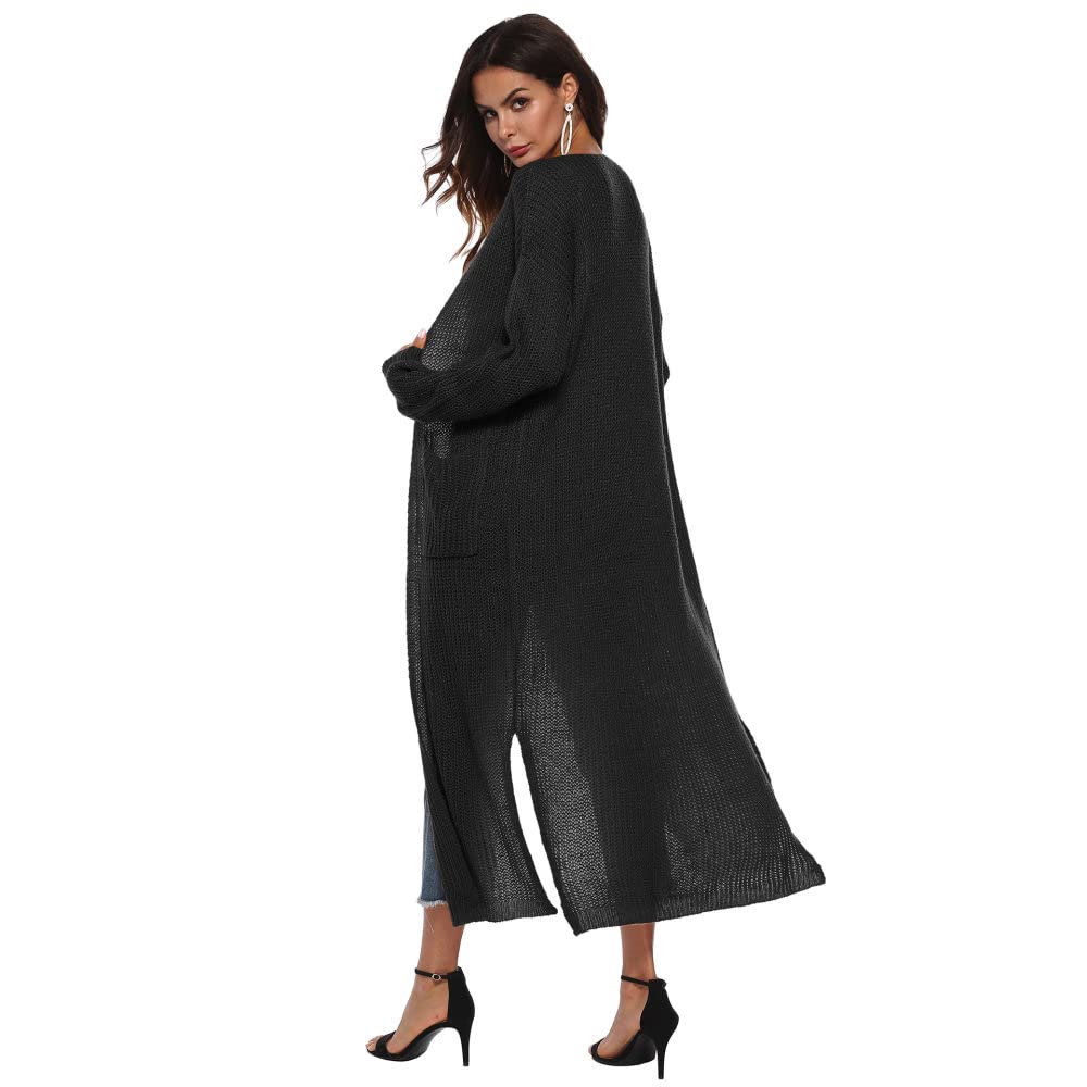Cárdigans de Mujer Cárdigans de Punto para Mujer Abrigos Suéteres Largos Negros Lisos Cárdigan de Manga Larga con Frente Abierto Cárdigan de Punto Suave para Primavera Chaqueta para Uso Diario