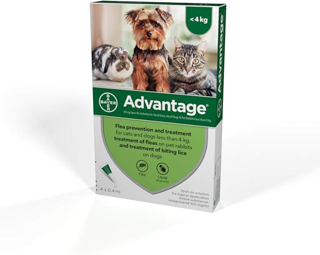 Advantage Spot On Flea Treatment 40 Small Cats Dogs and Rabbits, 4 pipettes
