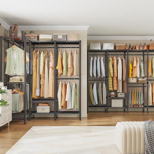 Raybee Heavy Duty Clothes Rack for Hanging Clothes,Clothing Rack with Shelves, Adjustable,76" W x 77" H x 18" D,Max Load 1150lbs,Black