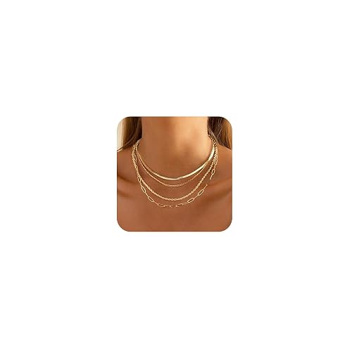 MFRYK Gold/Silver Necklaces Stack For Women,14K Gold/Sterling Silver Plated Simple Layered Choker Necklaces For Women,Stackable Multilayer Pearl Cross Disc Circle Pendant Cuban Herringbone Snake Paperclip Chain Necklaces Set Jewelry Gift for Women