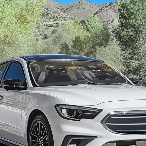 Image of Funny Black Cat Car Interior Accessories Sun Protection Easy to Install Automotive Windshield Sunshades Keep Cool UV Rays Protection for Most Sedan Truck Van 28.5 x 25.5 inches