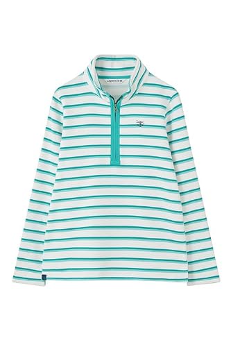 LightHouse Womens Shore Sweatshirt - Ladies Warm Half Zip Cotton Top - Soft Teal Stripe - 12