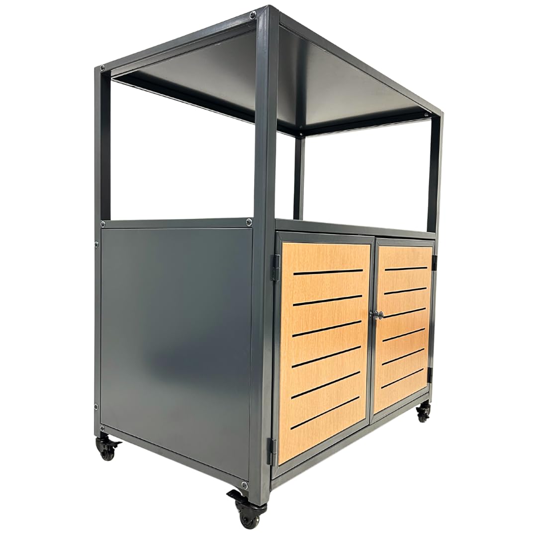 abc HOME Outdoor Küchenwagen Grilltisch fahrbar | Wetterfestes Metall (Pulverbeschichtet) | Gasflaschenschrank & Schwerlastrollen | Anthrazit Holzoptik (1, Küchenwagen ohne Rückenwand)
