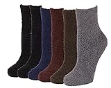 6 Pairs of Super Soft Non-Skid or No Non-Skid Fuzzy Slipper Socks (O/S, Plain)