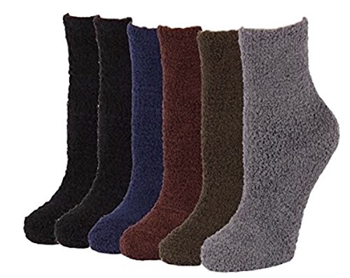 6 Pairs of Super Soft Non-Skid or No Non-Skid Fuzzy Slipper Socks (O/S, Plain)
