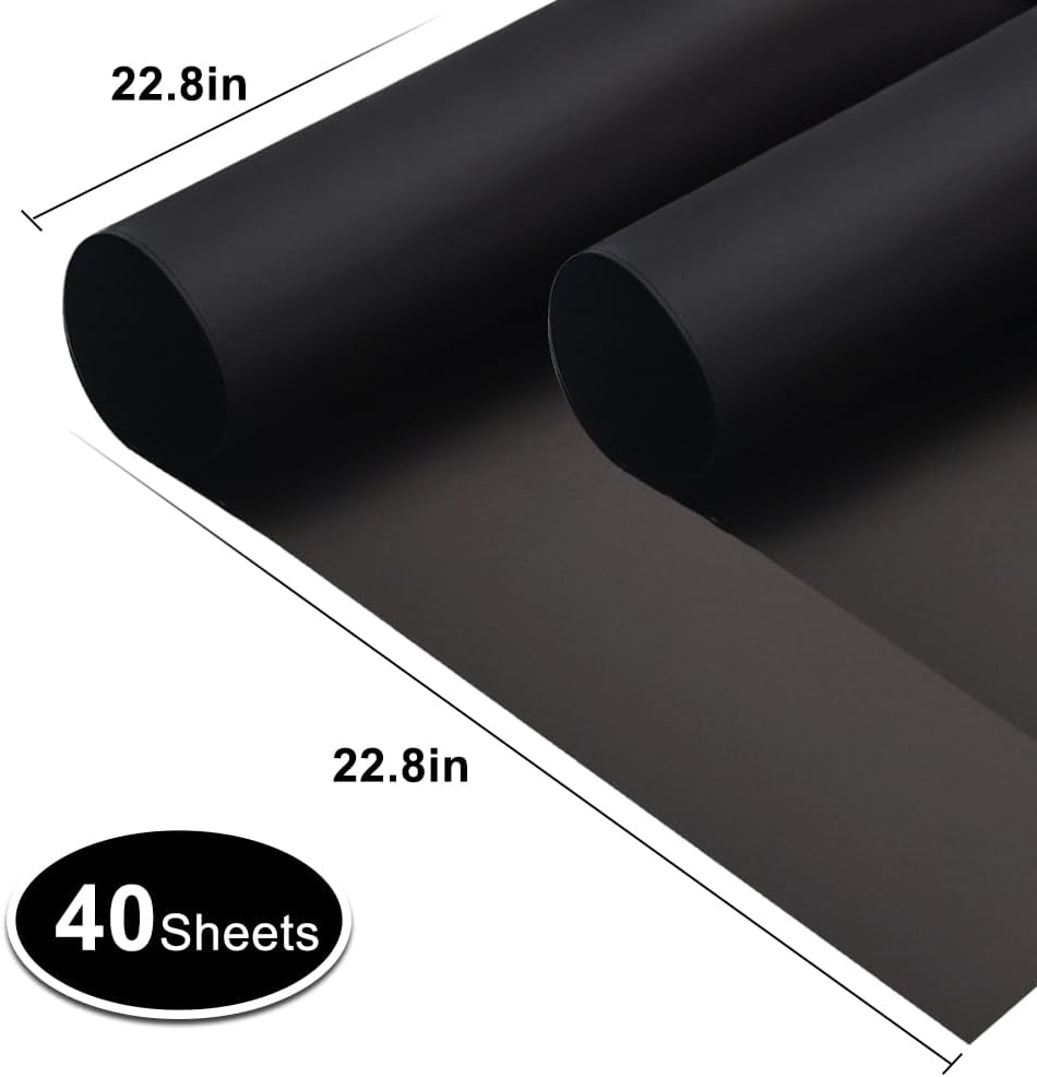 BEISHIDA 40 PCS Black Floral Wrapping Paper-Matte Waterproof Flower Wrapping Paper Bouquet for Florist Supplies, DIY Crafts, Gift Packaging, Wedding, Birthday Gift