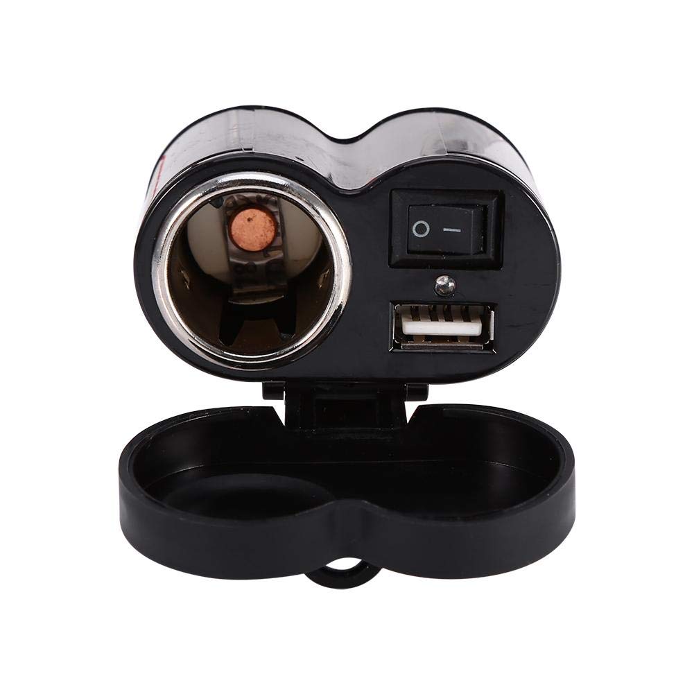 Akozon Caricabatteria USB per manubrio moto, 12 V, impermeabile, con presa USB per accendisigari