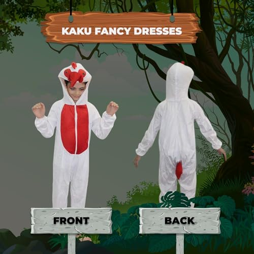 Image of Kaku Fancy Dresses Cock Bird Costume for Kids - White & Red, 5-6 Years | Animal Fancy Dress for Boys & Girls