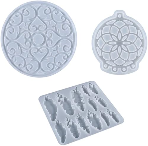 Miniatura 2 de Molde de silicona atrapasueños, molde para atrapasueños, molde de resina epoxi para colgar en la pared, colgante de plumas, kit de llavero, molde