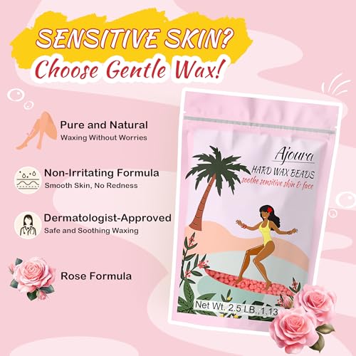 Image of Ajoura 2.5LB Wax Beads for Hair Removal, Rose Hard Wax for Coarse Hair, Perfect for Brazilian, Bikini, Eyebrow, Legs, Facial, and Full Body Waxing, At-Home Wax Refill for Women and Men