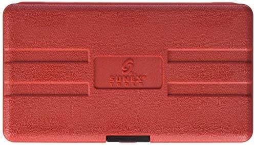 Closed red molded storage case for the Sunex International 3655 socket set, showing the Sunex Tools logo.