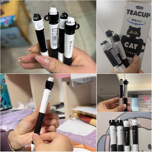 Set de 4 bolígrafos gel negro con diseño gatito kawaii miniatura 2