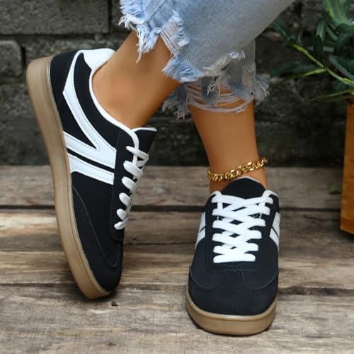 Women's High Top Platform Sneakers – Black Canvas Shoes with Chunky Sole, Lace-Up Design, Black & White Stripes, Anti-Slip, Casual Streetwear Shoes3