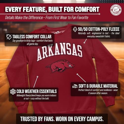 Image of NCAA College Sweatshirt Fleece Crewneck Pullover for Men and Women | Officially licensed NCAA college gameday crewneck pullover - 9 oz fleece lined sweatshirt with arch and logo design