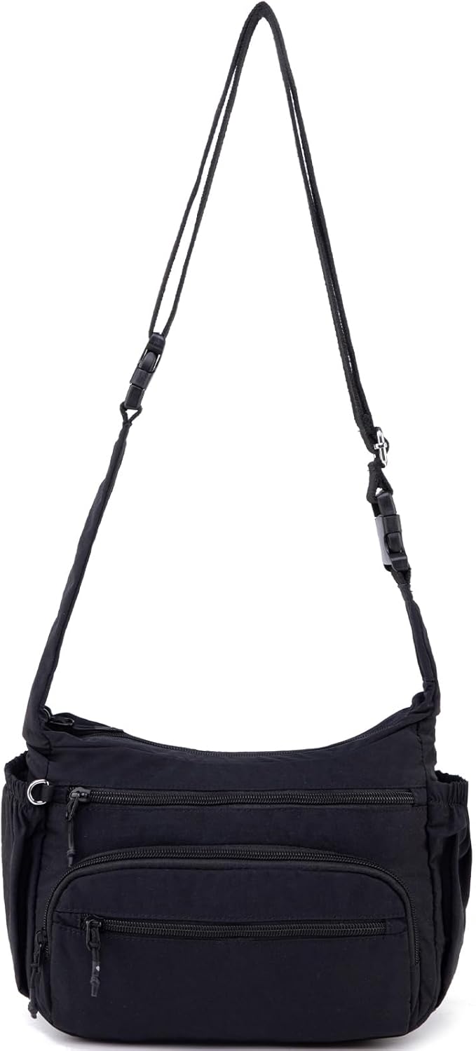 Trendy Nylon Crossbody Bags for Women,Multi-Pocket Shoulder Handbag Lightweight Sling Hobo Bag Roomy Travel Crossbody Purses