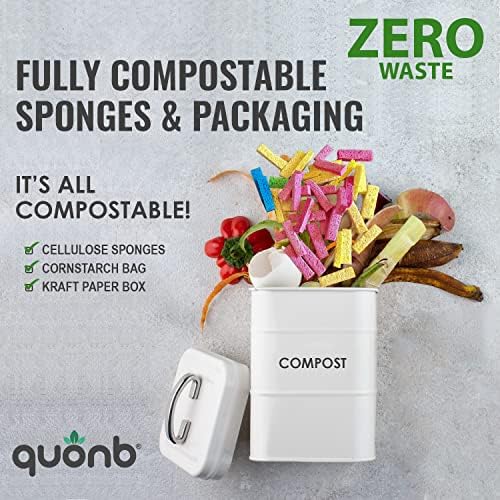 quonb Pop-Up Eco Sponge (12 Pack), Compostable Washing Up Sponges, Zero Waste, Plastic Free Kitchen Sponge, Natural Cellulose Non Scratch Bath Sponge, Durable & Odour Resistant Cleaning Sponge