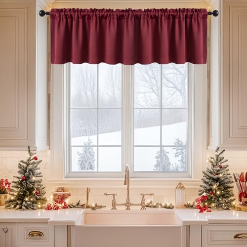 MIULEE Christmas Wine Red Blackout Rod Pocket Valance, 42" x 18", 1 Panel