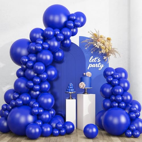Image of RUBFAC 135pcs Royal Blue Balloons, Latex Balloon Different Sizes 18 12 10 5 Inch for Garland Arch Birthday Party Graduation Baby Shower Baseball Nautical Party Decoration