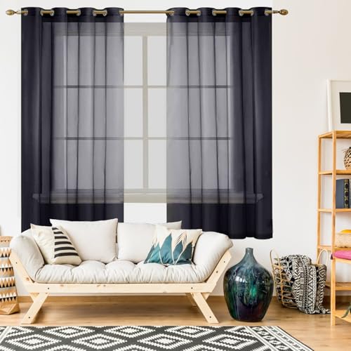 Rideau voilage effet lin noir haut de gamme décorations vitrée