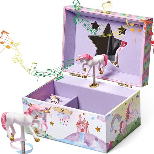 Image of Jewelkeeper Girls Musical Jewelry Box - Durable Pine Fiberboard with Violet Lining - Kids Jewelry Box - The Beautiful Dreamer Tune - Gifts for Girls - Unicorn Jewellery Box - 6x4x3.5in