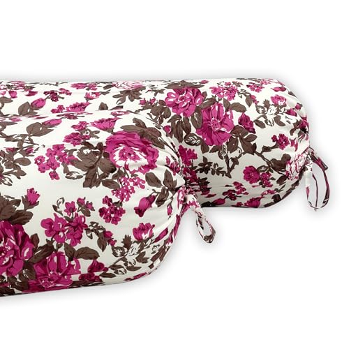 Image of Swayam Set of 2 Pure Cotton Bolster Cover | 30x30 Inch | Soft Breathable Masnad Cover 200TC | Durable & Washable | Floral Print Bolster Cover for Diwan, Bed & Sofa - Purple & White