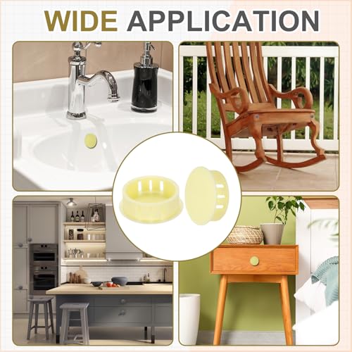 Image of MECCANIXITY 64PCS 30mm(1 3 /16 inch) Beige Plastic Hole Plugs, Flush Type Panel Hole Plugs Insert End Caps for Locking Hole Tubes Furniture Cabinet