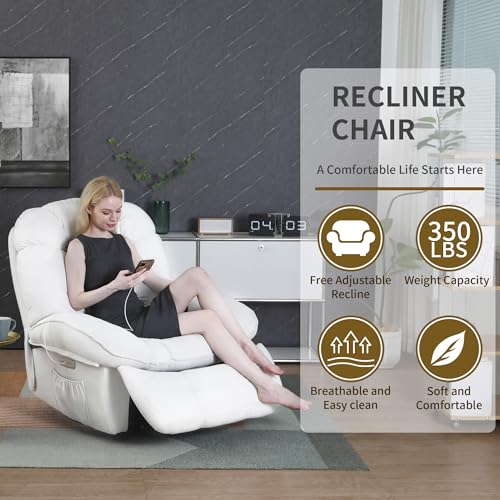 LONXIU Sillón Relax Reclinable Eléctrico con Calefacción, Puertos de Carga USB-A y USB-C para Dormitorio, Salón, Estudio - Blanco - imagen 3