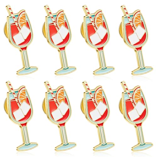 Amabro 8 broches de zumo de bebida dulce, pins de esmalte de alta calidad con mini copas de vino, divertido diseño kawaii, solapa versátil para carnaval, moda y regalos