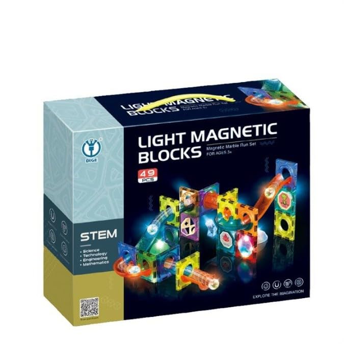 Massive Reckon® 49 Pcs Light Magnetic Tiles Building Blocks, 3D Clear Stem Educational Toy, Magnetic Marble Run Toys for Kids-image-48