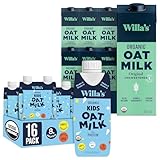 Willa's Organic Oat Milk - Unsweetened Original Oatmilk, 32 oz, Pack of 6 & Kid's Oat Milk, 8.25 fl oz, Pack 16