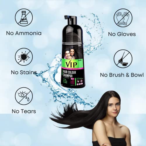Vip 5 In 1 Hair Color Shampoo (400Ml Bottle + 2 Sachets) (Black) For Hairs, Mustache, Beard, Chest & Hands, Ammonia Free Instant Hair Colour Can Be Applied With Bare Wet Hands #TOP2