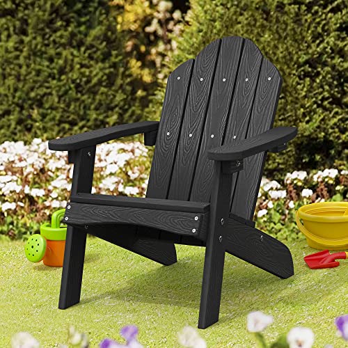 LUE BONA Kids Adirondack Chair, Black Poly Lumber Resin Chair,