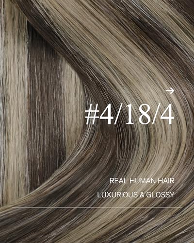 Image of YoungSee Brown Human Hair Extensions Sew in Chocolate Brown with Ash Blonde Balayage Weft Extensions One Piece Sew in Hair Extensions Human Hair for Natural Look 22 Inch 100g