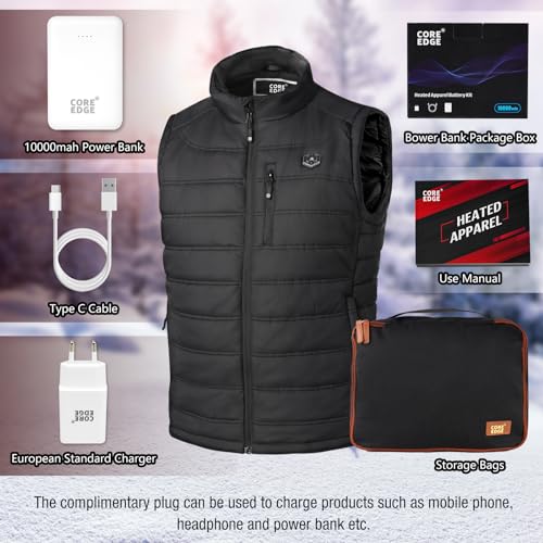 Beheizbare Weste für Herren,Beheizte Weste für Frühling Herbst Winter,5 in 1 Schalter Elektrische Heizweste,Wärmeweste mit Stecker & Powerbank,Heheizte Weste für im Freien,Höhere Heiztemperatur L
