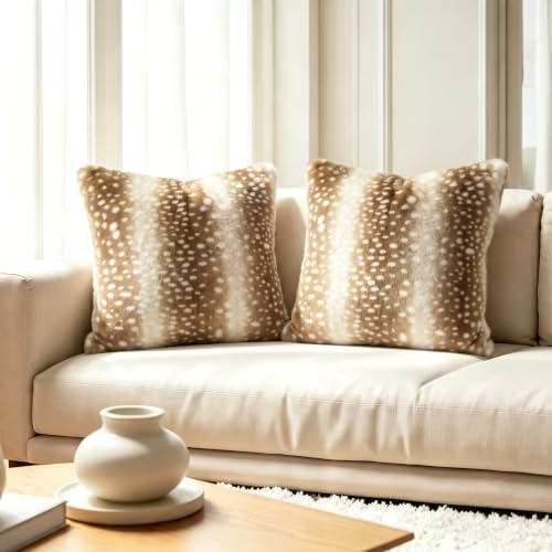 Deer Print Faux Fur Throw Pillow Covers Set of 2 Animal Print Pillowcases — view 5