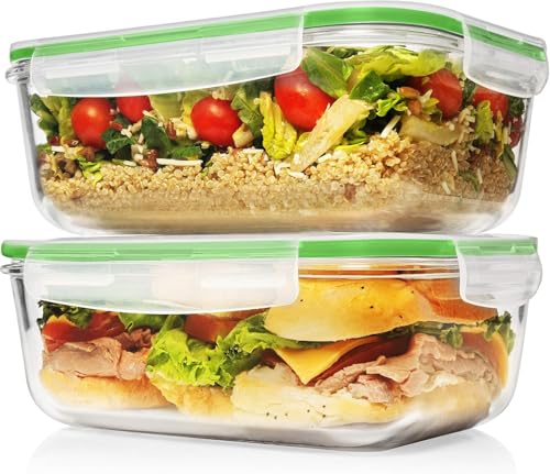 Image of Razab 4 PC 1860ml / 63 Oz / 8 Cups Large Glass Food Storage Containers with Lids - Glass Meal Prep Containers for Roasting & Storing Leftover, Lunch Container with Lids, Microwave & Oven Safe