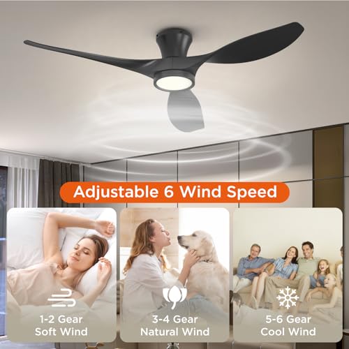Taloya AT52-BK-3X-R3-2ND 52 Inch Ceiling Fan With Led Light Remote Control Flush Mount Low Profile thumb #5