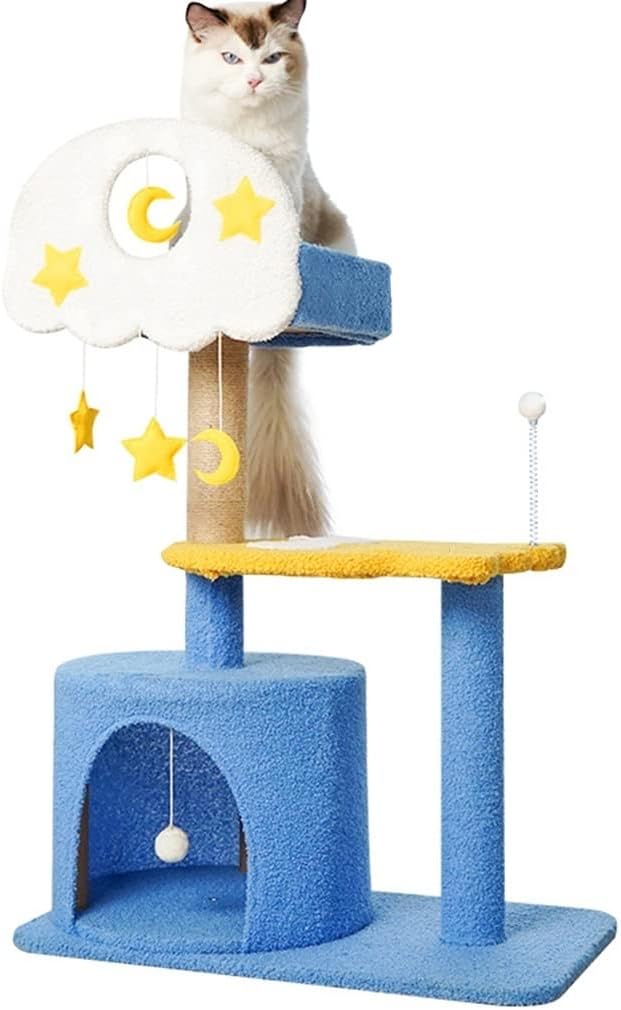 MokidPlay Towers Cat Entertainment Sleeping Place Cat Jumping Platform Cat House Sisal Scratching Post Pet Shop Cat Display Stand Cat Play Supplies (Color : Blue, Size : 60 * 37 * 96cm)