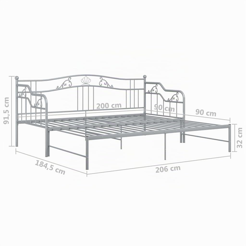 vidaXL Telaio Divano Letto Estraibile Grigio in Metallo 90x200 cm