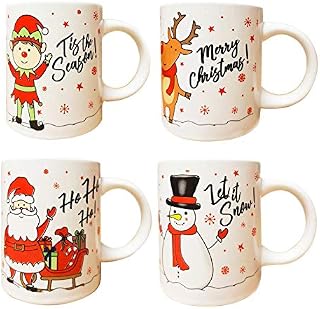RSW Christmas Mugs Set of 4 Festive Party Xmas Mugs Home Kitchen Tea Coffee Cups Christmas Tableware Xmas Decorations Mug Set Office