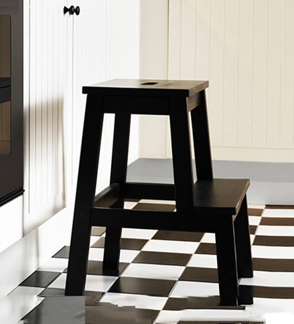OKUOKA Wood Step Stool Two-Step Ladder Simple Foot Kitchen, High 50cm, 3 Colors Step Stools (Color : Black)