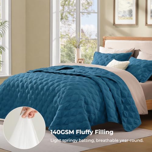 Image of Litanika Queen Quilt Bedding Set, 3 Pieces Teal Blue Bedspreads Set