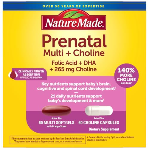 Nature Made Prenatal Vitamin Softgels + Choline Capsules, Folic...