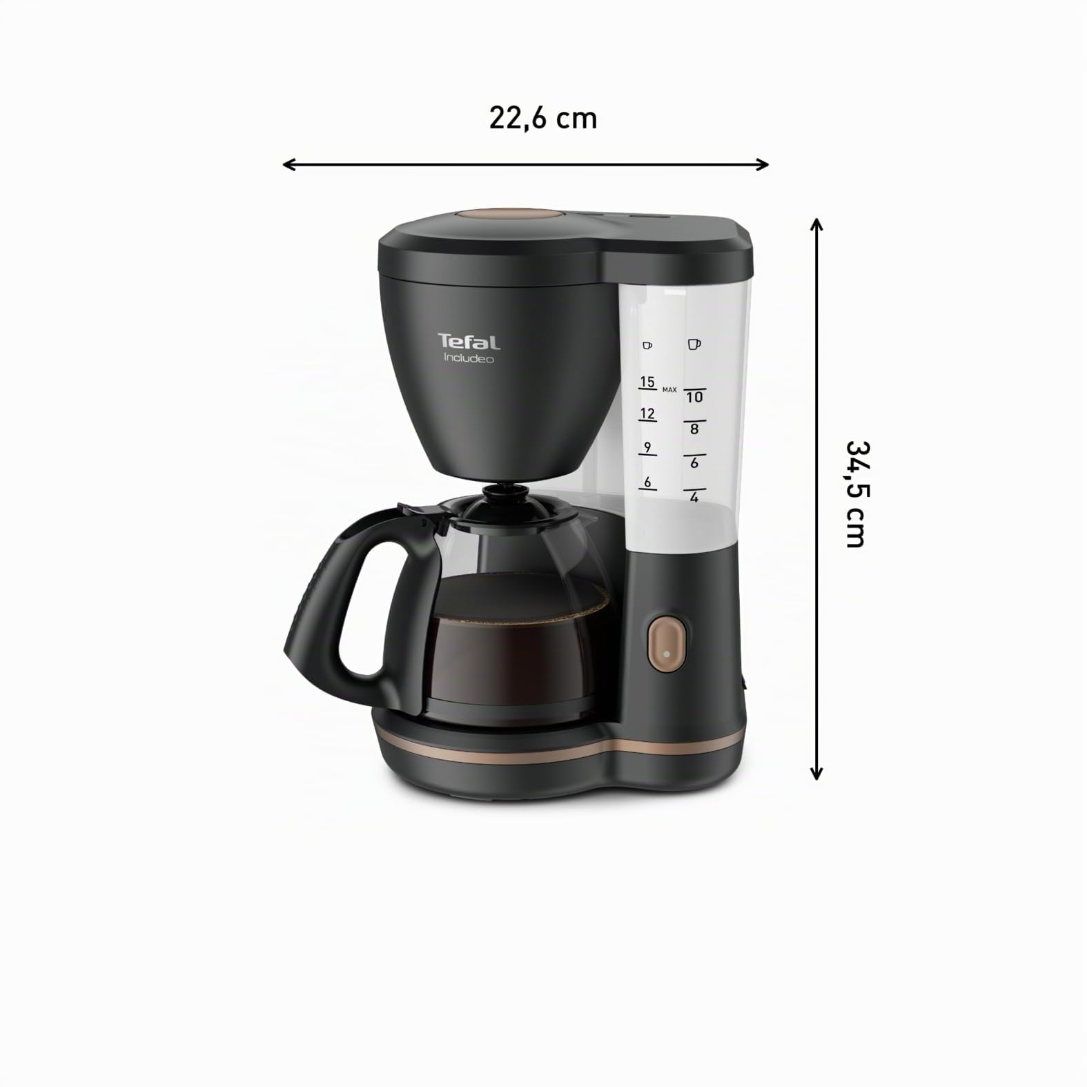 Tefal Includeo Filterkaffeemaschine, extrem einfach zu bedienende Kaffeemaschine, geeignet für Rechts- und Linkshänder, automatische Deckelöffnung, 1,25 l, 10 bis 15 Tassen, CM533811