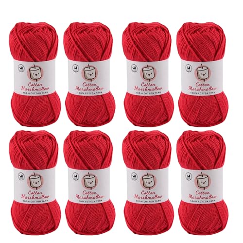 Image of NESTNHAVEN Cotton Marshmallow 100% Cotton Yarn - (50 g, 130 m) - Luxury Yarn for Crochet, Amigurumi, Embroidery, Toys, Garments, Flowers and Hobby Projects (Red) |
