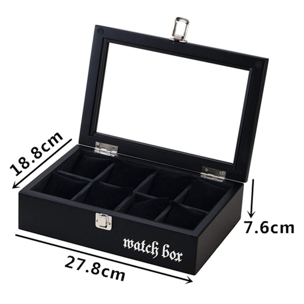 Caja de reloj de 8 rejillas con parte superior de cristal, caja de almacenamiento para exhibición de joyas, organizadores, bandejas para pulseras, cajas con cierre de Metal, 8 almohadas extraíbles