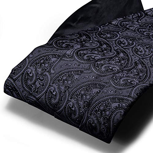 Image of Barry.Wang Men Silk Paisley Cummerbund and Pre-tied Bowtie Handkerchief Cufflink Set for Tuxedo