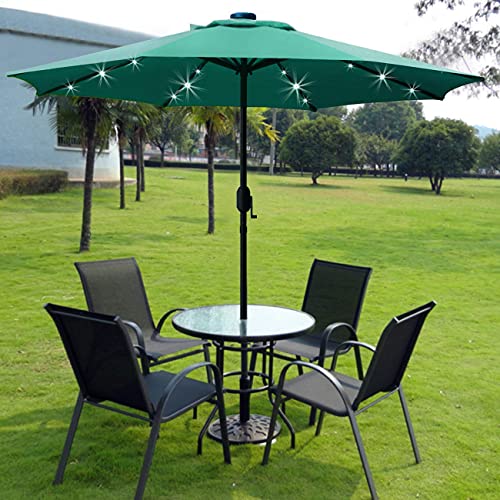 Sunnyglade 9' Solar 24 Led Lighted Umbrella With 8 Ribs (Dark Green) | 18" 30.2-Lbs Heavy Duty Round Antiqued Umbrella Base, Bronze #TOP1